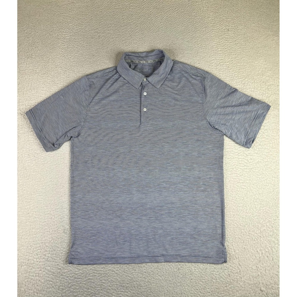 Walter Hagen 11 Majors Polo Shirt Mens Medium Blue Stripe Golf Stretch Knit